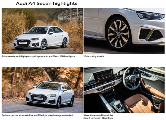 Audi A4l di lusso ad alta velocità Benzina Berlina media Euro IV Standard di emissioni Auto usata